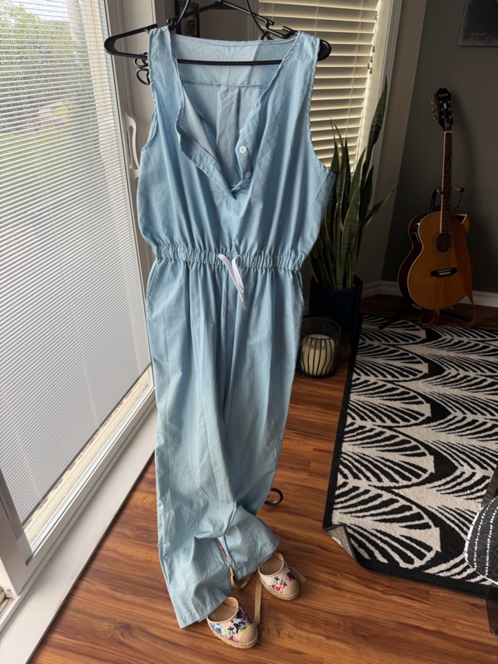 Light Blue Sleeveless Jumpsuit with Drawstring Waist